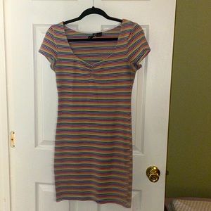Rainbow striped body-con mini dress
